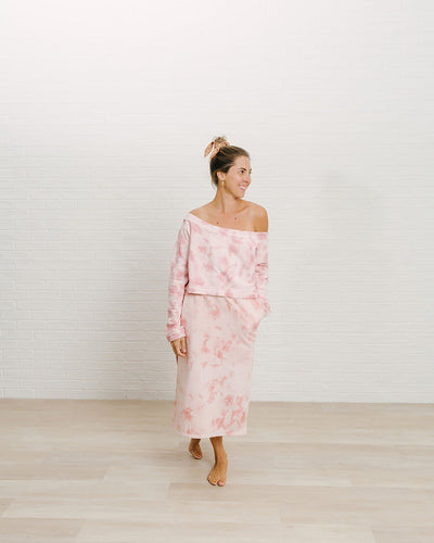 Cropped Off-Shoulder Organic Sweatshirt | Pink Sand by Bohemian Mama