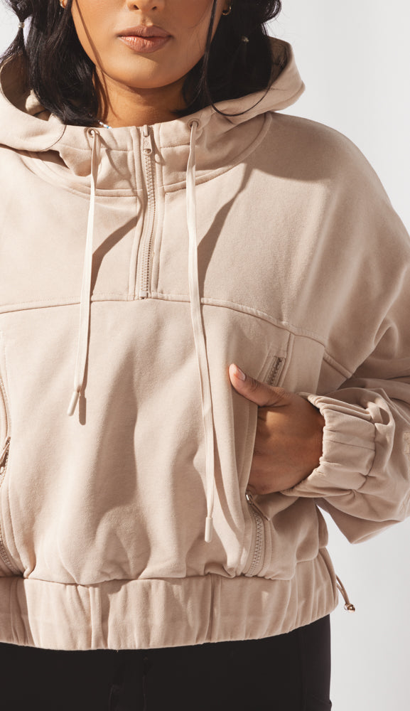 Half Zip Warm Up Hoodie - Latte by POPFLEX®