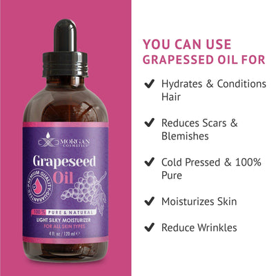100% Pure Grapeseed Oil Antioxidant-rich Oil For all Skin types 4 fl oz 118 ml by Morgan Cosmetics