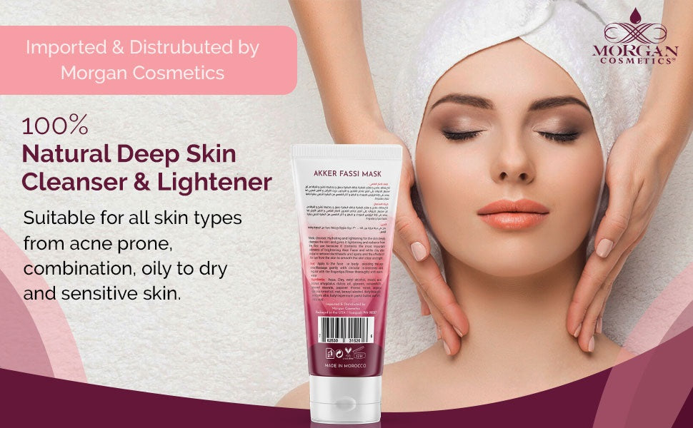 Akker Fassi Mask 100% Natural Deep Skin Cleanser & Lightener 200 gram/ 5.4 fl oz by Morgan Cosmetics