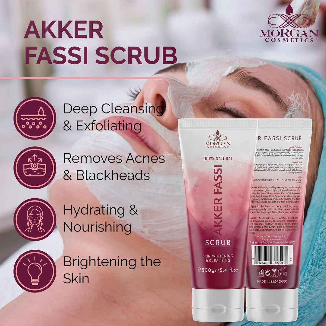 Akker Fassi Scrub 100% Natural Deep Skin Cleanser & Lightener 160 gram/ 5.64 fl oz by Morgan Cosmetics