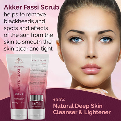 Akker Fassi Scrub 100% Natural Deep Skin Cleanser & Lightener 160 gram/ 5.64 fl oz by Morgan Cosmetics