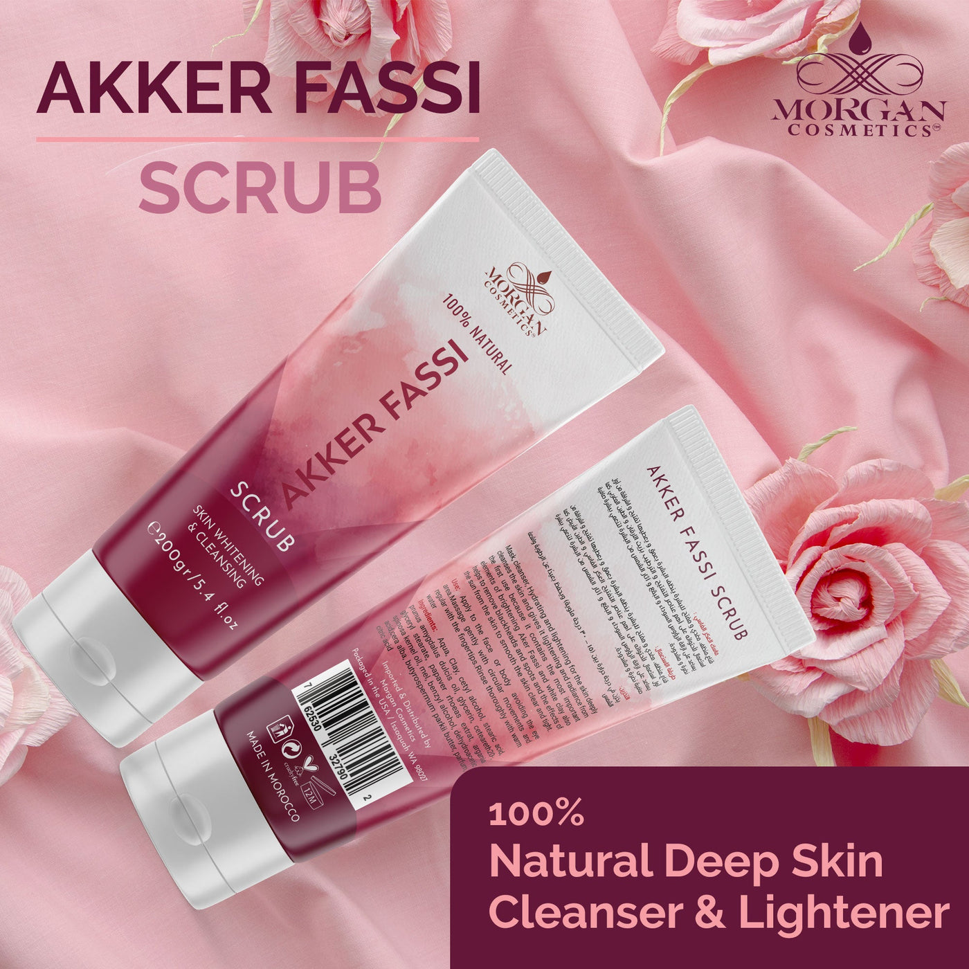 Akker Fassi Scrub 100% Natural Deep Skin Cleanser & Lightener 160 gram/ 5.64 fl oz by Morgan Cosmetics