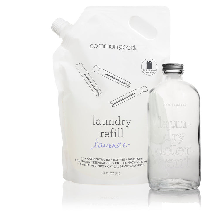 Laundry Detergent Refill Pouch and Glass Bottle Set by Common Good