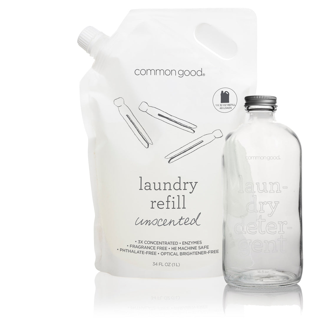 Laundry Detergent Refill Pouch and Glass Bottle Set by Common Good