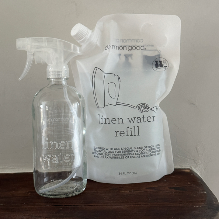 Linen Water Refill Pouch and Glass Bottle Set by Common Good