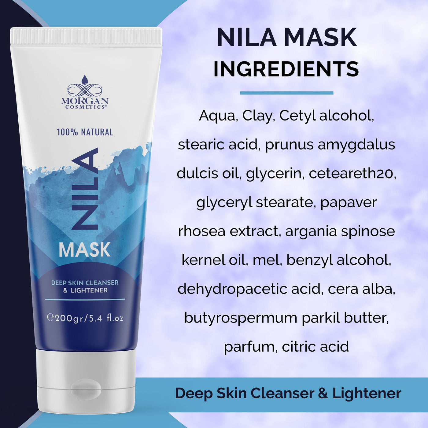 Blue Nila Mask Mask 100% Natural Deep Skin Cleanser & Lightener 200 gram/ 5.4 fl oz by Morgan Cosmetics