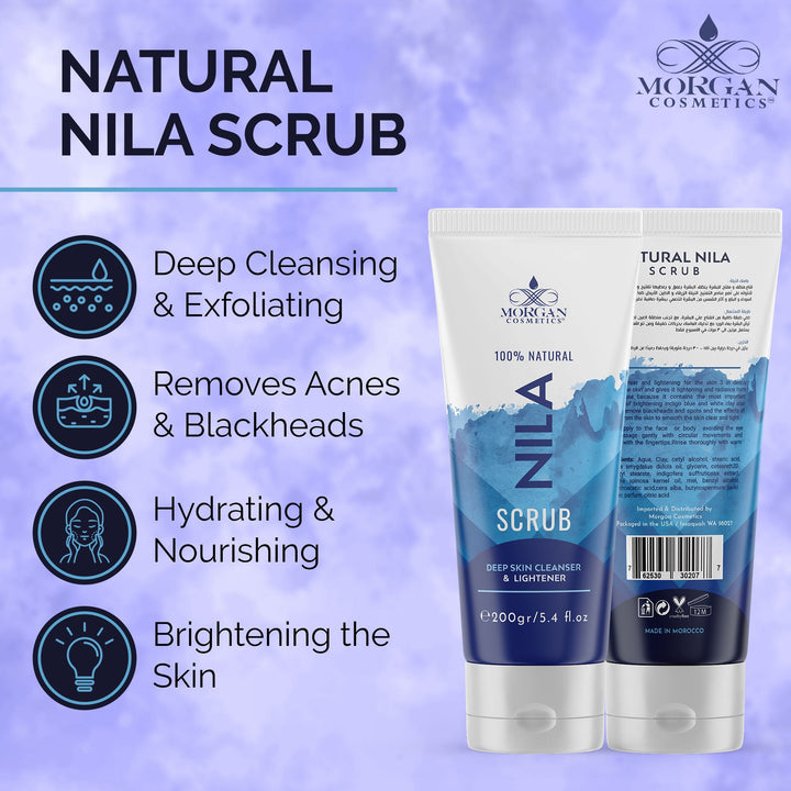 Blue Nila Scrub 100% Natural Deep Skin Cleanser & Lightener 160 gram / 5.64 fl oz by Morgan Cosmetics