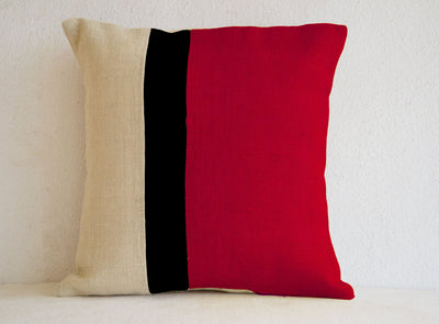 Red Pillow - Burlap Pillow color block - Red Decorative cushion cover- Spring Throw pillow gift 16X16 - Red Euro Sham by Amore Beauté