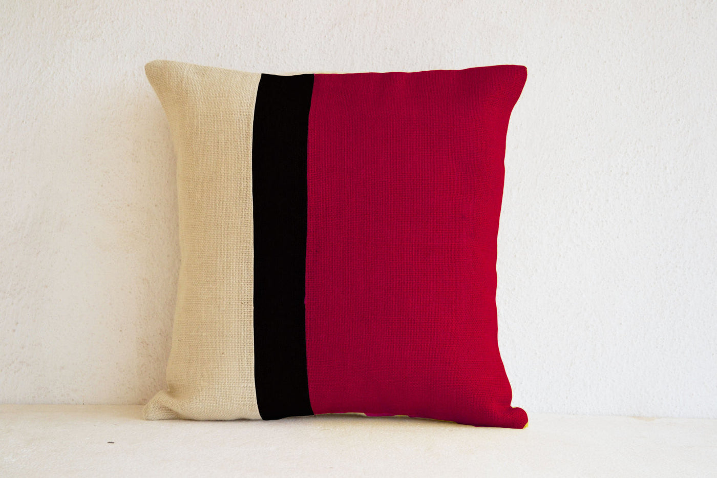 Red Pillow - Burlap Pillow color block - Red Decorative cushion cover- Spring Throw pillow gift 16X16 - Red Euro Sham by Amore Beauté