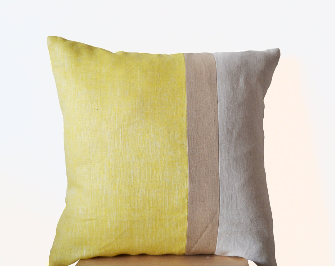 Yellow Pillow -Throw Pillows color block -Couch Pillows - Decorative cushion cover- Spring Throw pillow - gift- 16X16- Yellow Linen Pillows by Amore Beauté