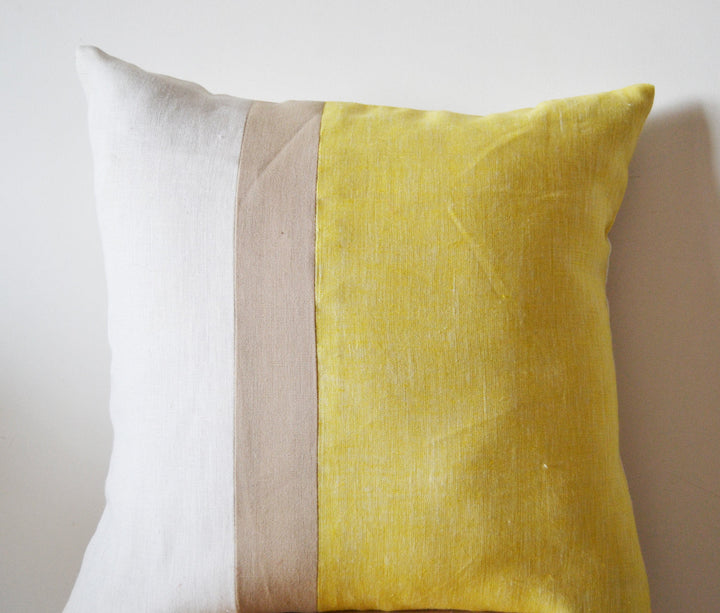 Yellow Pillow -Throw Pillows color block -Couch Pillows - Decorative cushion cover- Spring Throw pillow - gift- 16X16- Yellow Linen Pillows by Amore Beauté