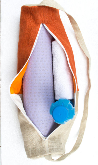 Monogram Yoga Bag In Orange Burlap Color Block, Yoga Tote Essential For Daily Asanas Yoga Accessories by Amore Beauté