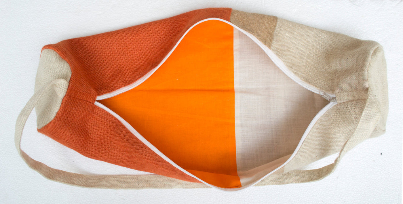Monogram Yoga Bag In Orange Burlap Color Block, Yoga Tote Essential For Daily Asanas Yoga Accessories by Amore Beauté