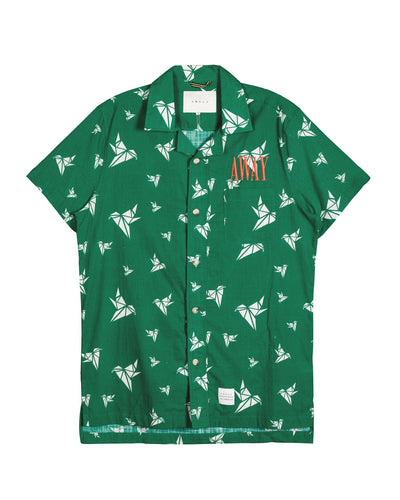 Konus Men's Green Revere Collar Shirt in Bird Pattern by Shop at Konus
