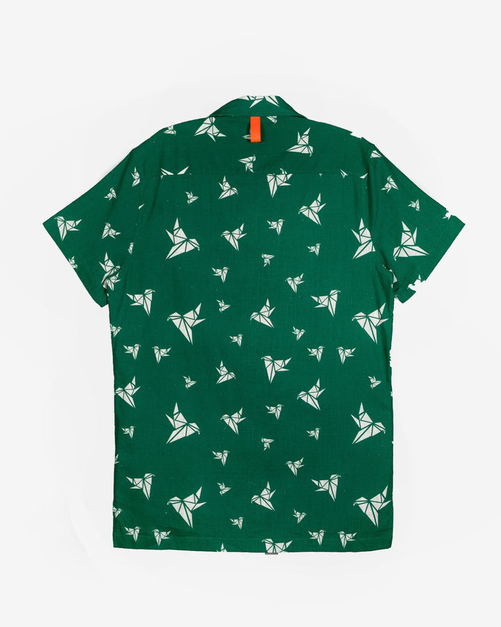 Konus Men's Green Revere Collar Shirt in Bird Pattern by Shop at Konus