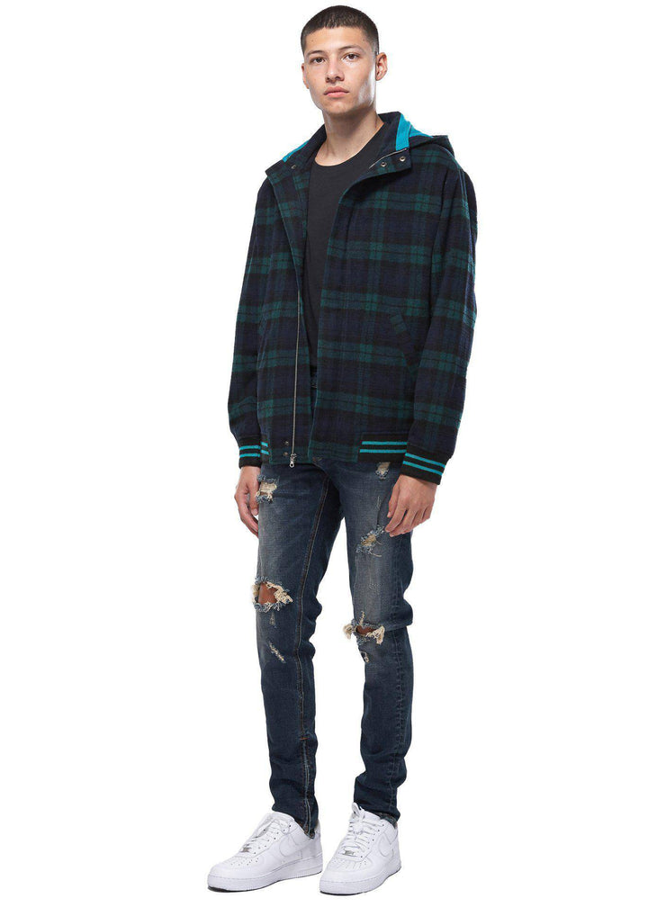 Konus Men's Wool Blend Plaid Hooded Zip Up Jacket in Green by Shop at Konus