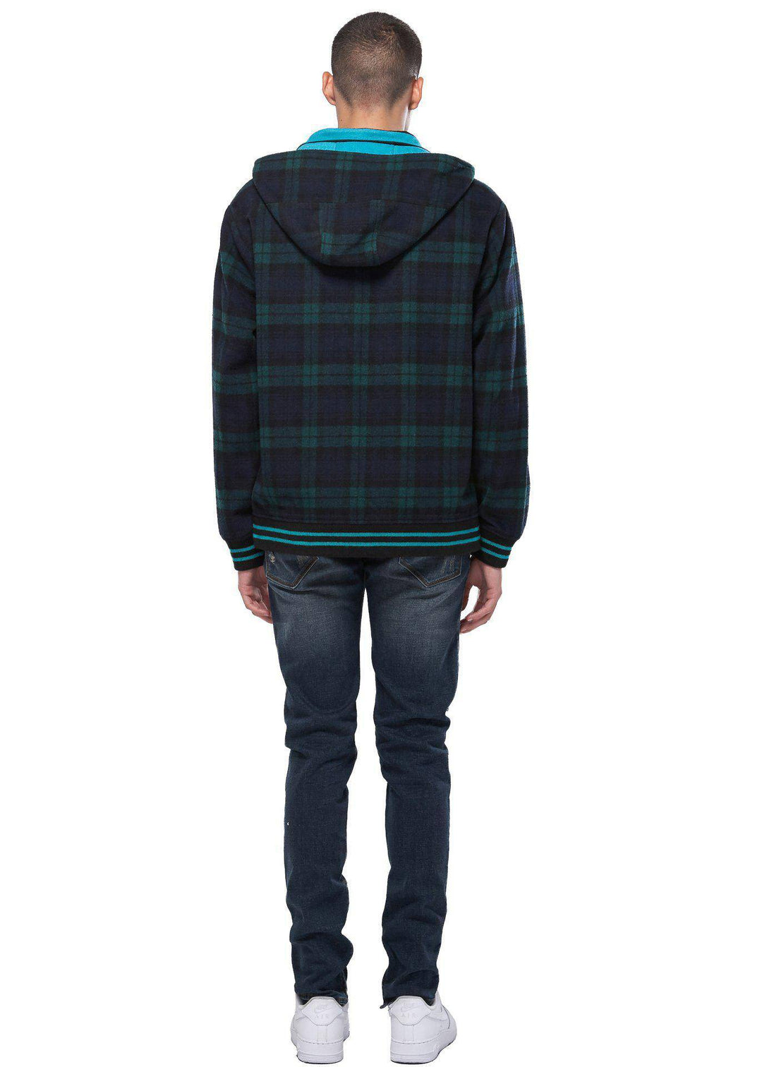 Konus Men's Wool Blend Plaid Hooded Zip Up Jacket in Green by Shop at Konus