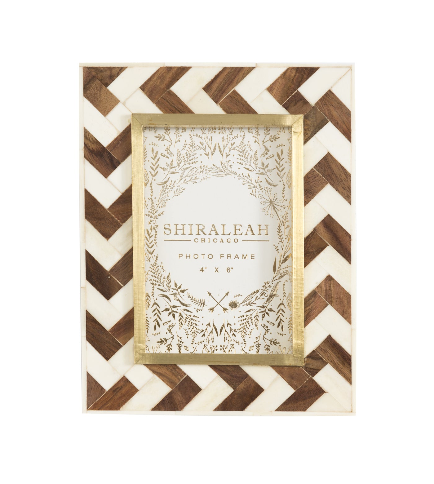 Shiraleah Mansour Chevron Ivory and Wood 4X6 Picture Frame, Multi by Shiraleah