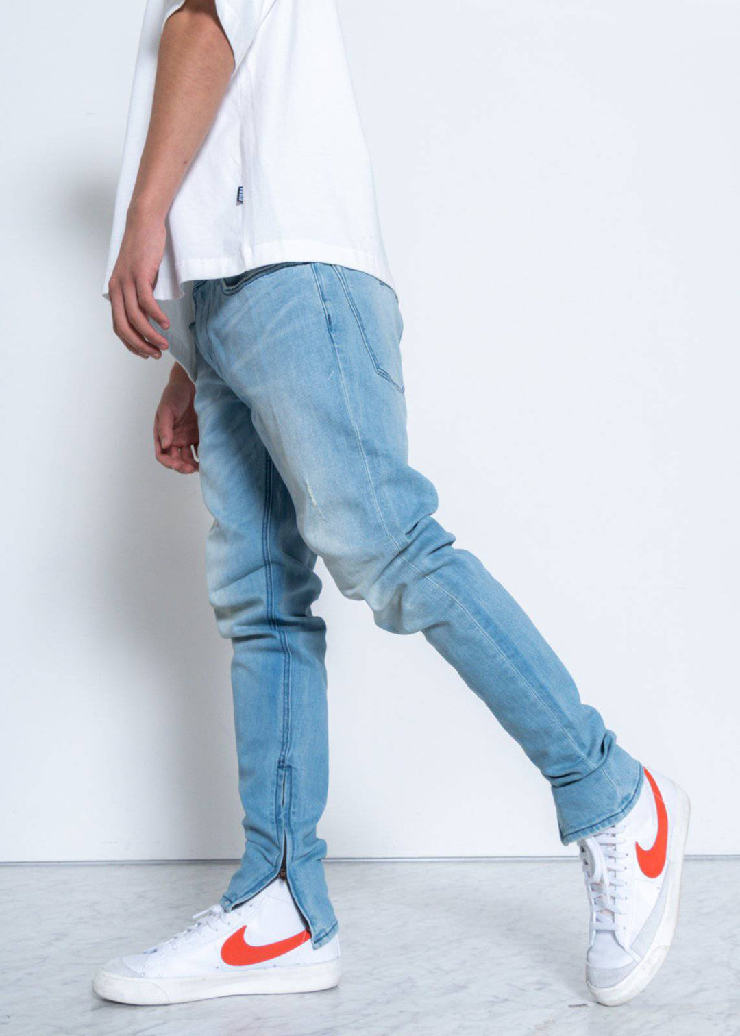 Konus Men's Light Washed Denim With Repair Works by Shop at Konus