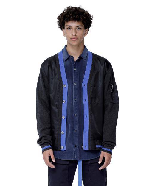 Konus Men's Cardigan With Polyester Panel in Black by Shop at Konus