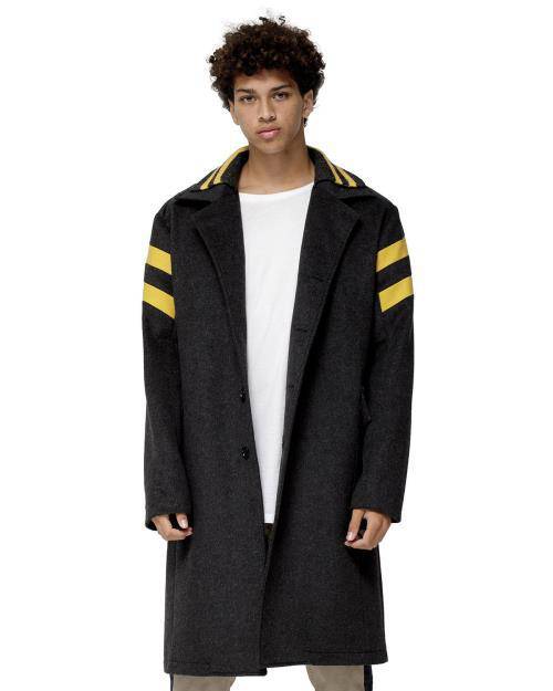 Konus Men's Wool Blend Coat With Color Stripes in Charcoal by Shop at Konus