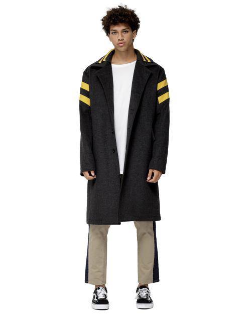 Konus Men's Wool Blend Coat With Color Stripes in Charcoal by Shop at Konus