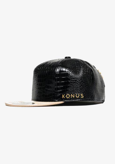 Konus Men's Alligator Skin Snap Back in Black/gold by Shop at Konus