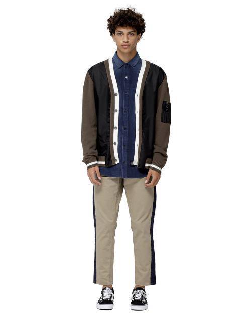 Konus Men's Cardigan With Polyester Panel in Olive by Shop at Konus