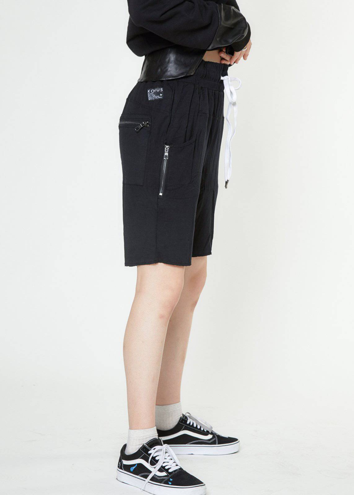 Konus Men's Drop Crotch Shorts With Zipper Pockets in Black by Shop at Konus