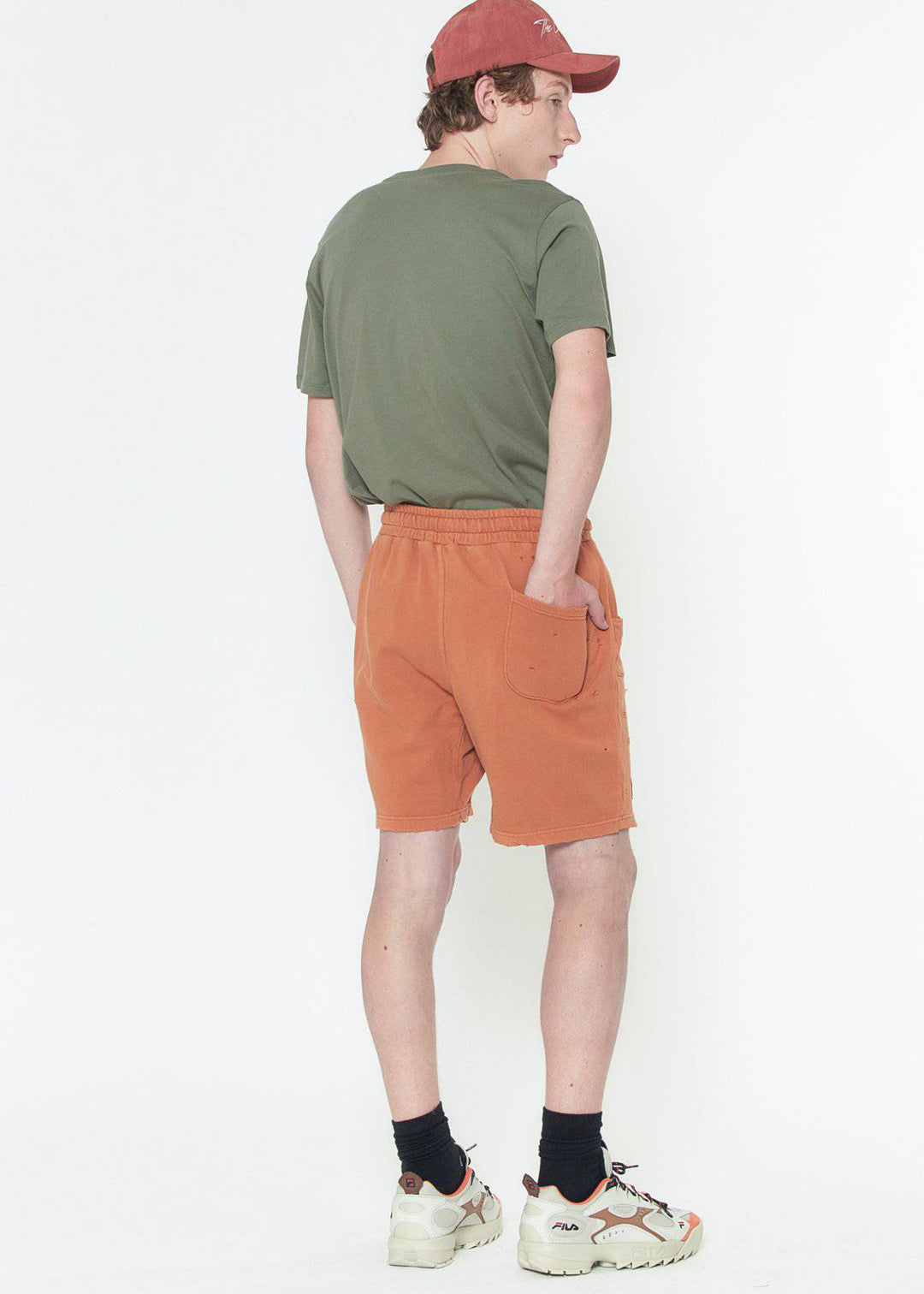 Konus Men's Garment Dyed French Terry Shorts in Orange by Shop at Konus