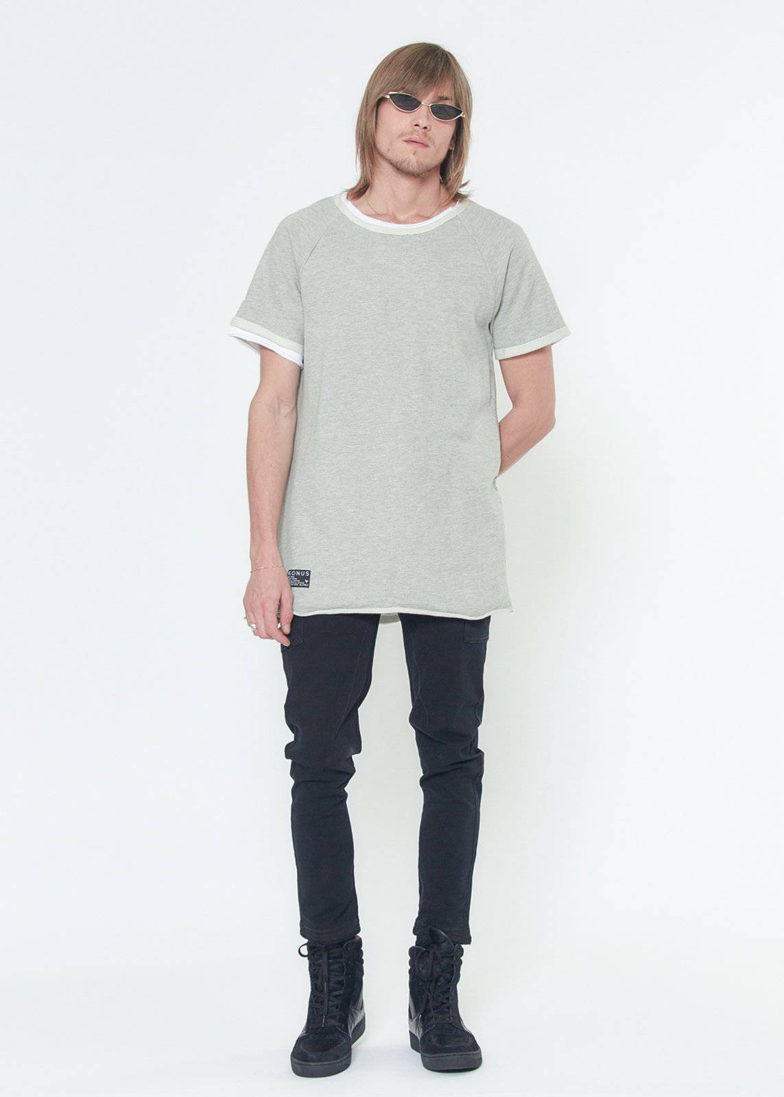 Konus Men's Layered Short Sleeve French Terry Tee in Gray by Shop at Konus