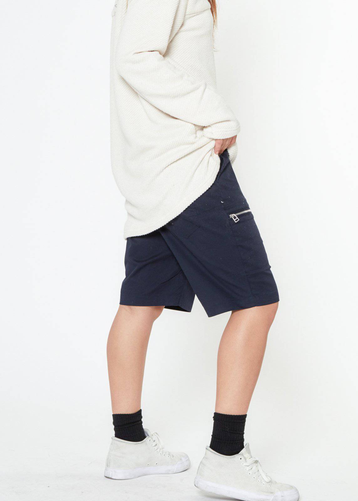 Konus Men's Zipper Cargo Shorts With Drawcord in Navy by Shop at Konus