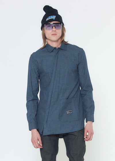 Konus Men's Asymmetrical Zip-up Shirt in Navy by Shop at Konus