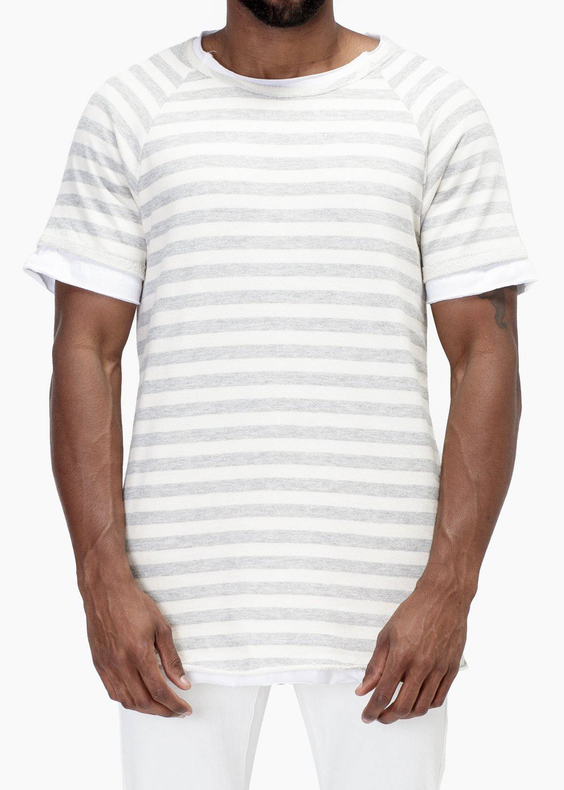 Konus Men's Layered SS French Terry Tee in Natural Stripe by Shop at Konus