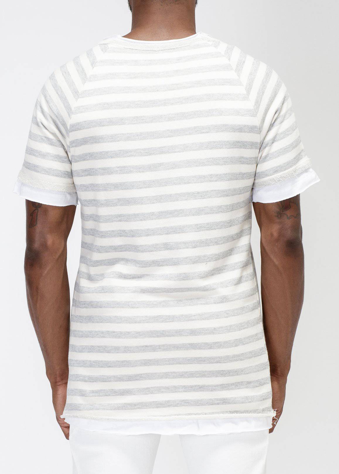 Konus Men's Layered SS French Terry Tee in Natural Stripe by Shop at Konus