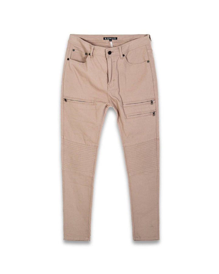 Konus Men's Skinny Jeans in Biker Style in Dark Beige by Shop at Konus