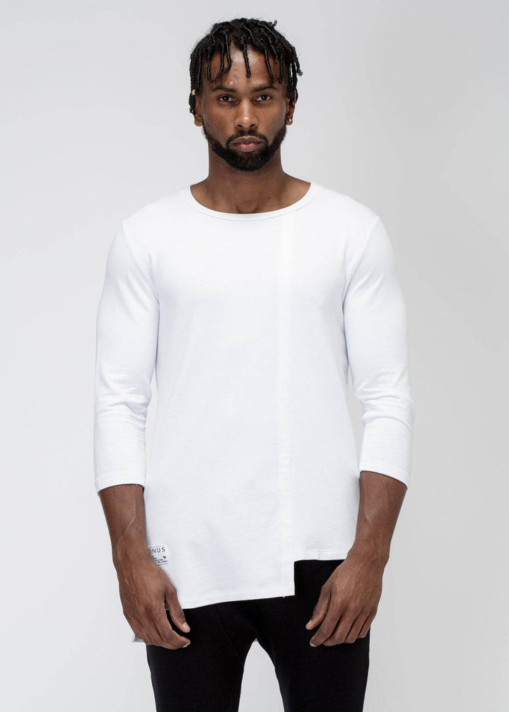 Konus Men's 3/4 Sleeve Tee with Uneven Hem in White by Shop at Konus