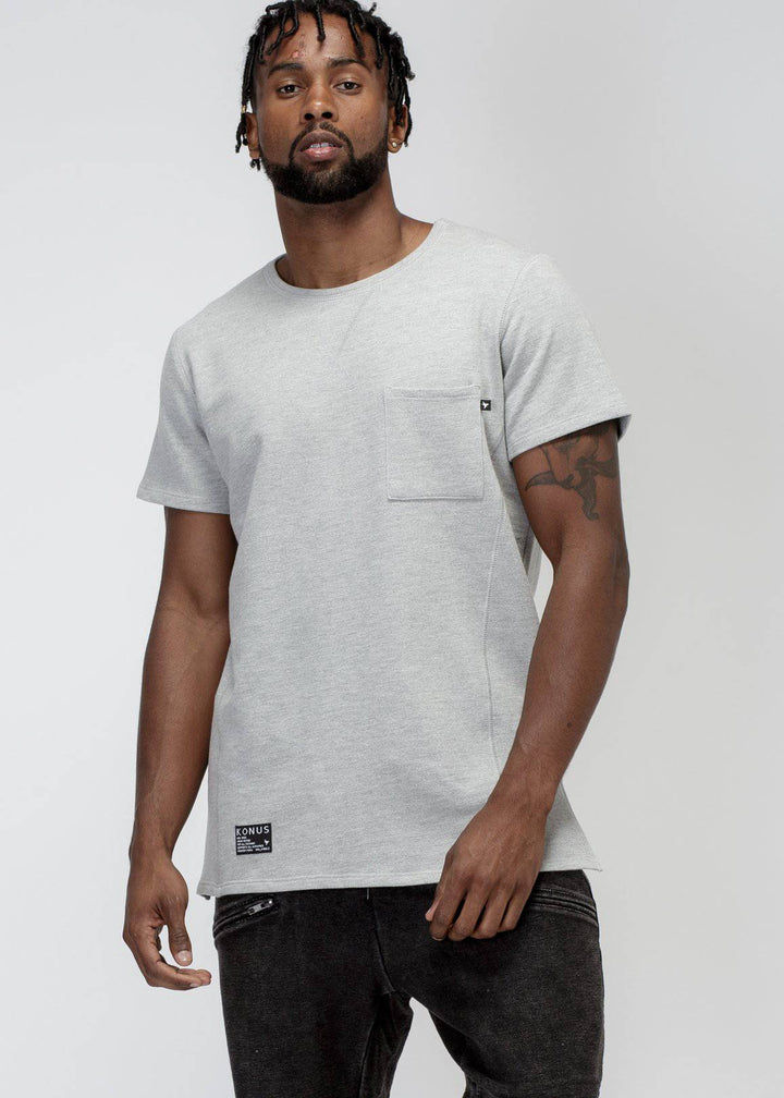 Konus Men's Hi Lo Terry Tee in Heather Grey by Shop at Konus