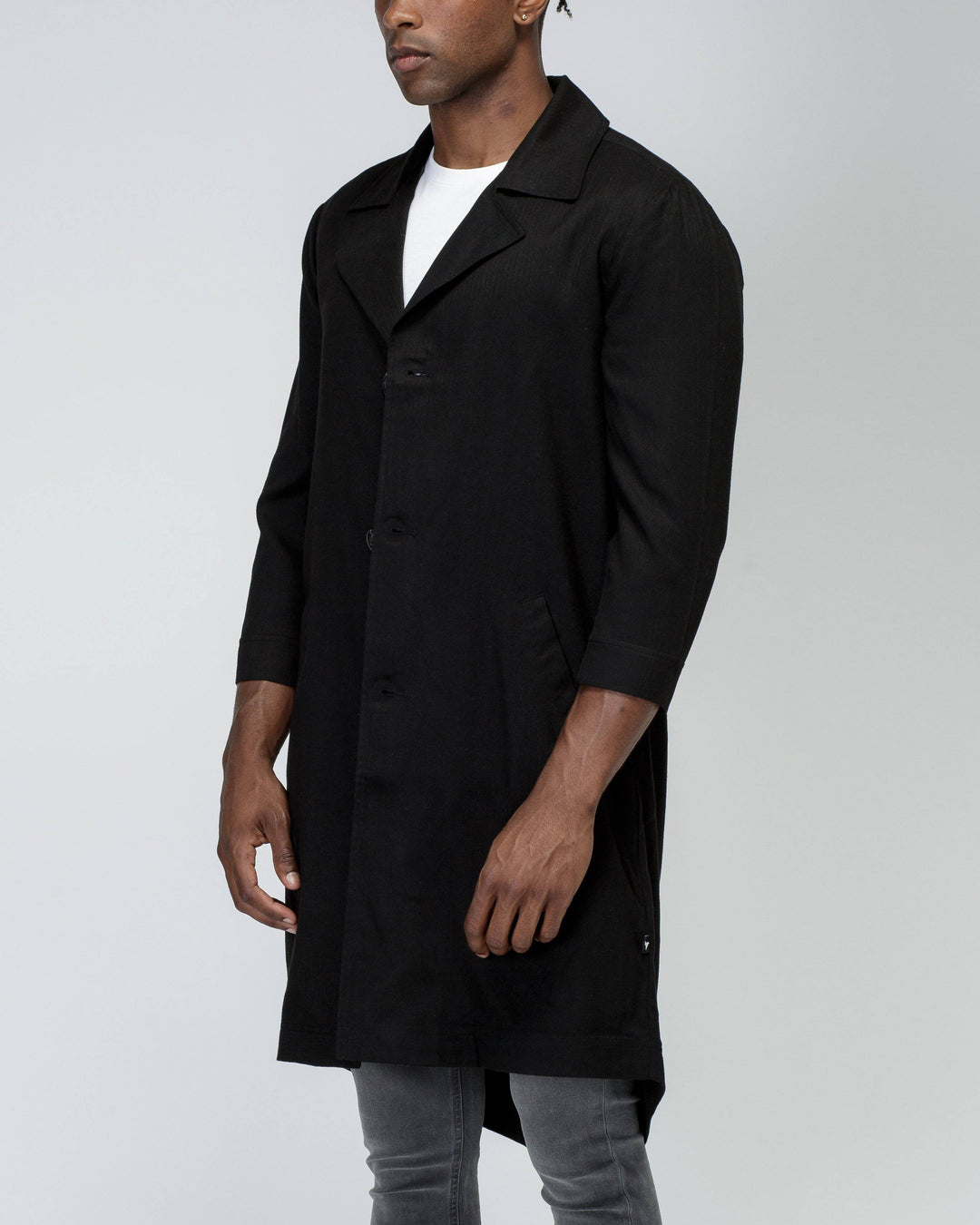 Konus Men's 3/4 Sleeve  Fish Tail Coat in Black by Shop at Konus