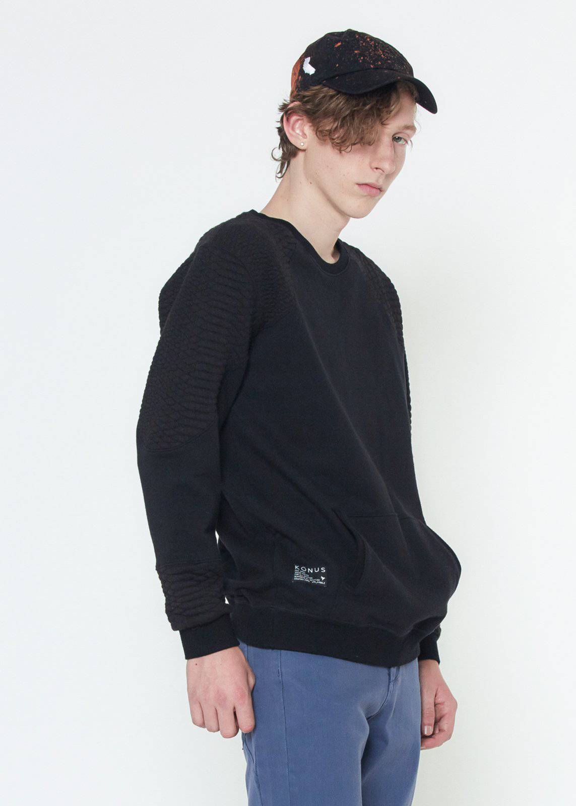 Konus Men's Quilted Sweater in Black by Shop at Konus