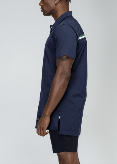 Konus Men's Collared Button Up/Zip Up Shirt in Navy by Shop at Konus