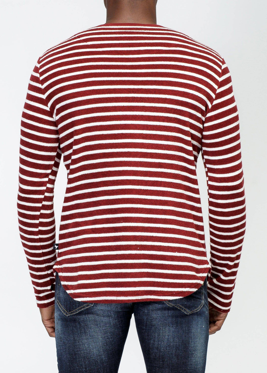 Konus Men's Scalloped Stripe Long Sleeve Tee in Burgundy by Shop at Konus