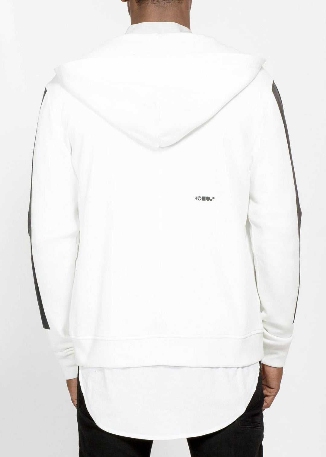 Konus Biker Hoodie with Block Print on Sleeves in White by Shop at Konus