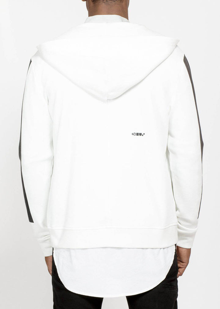 Konus Biker Hoodie with Block Print on Sleeves in White by Shop at Konus