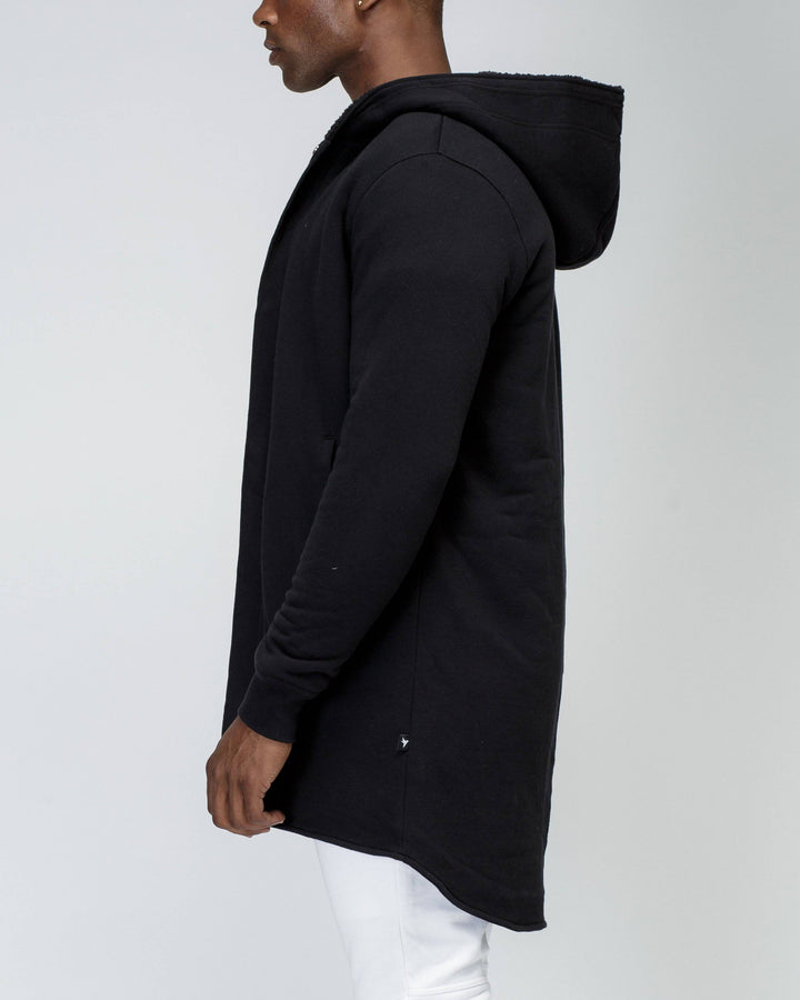 Men's Sherpa Lined Long Hoodie in Black by Shop at Konus