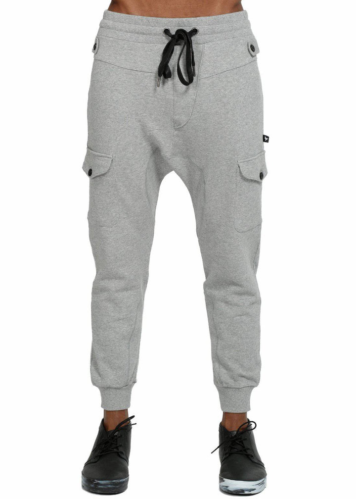 Konus Men's Drop Crotch Cargo Pockets Sweatpants in Gray by Shop at Konus