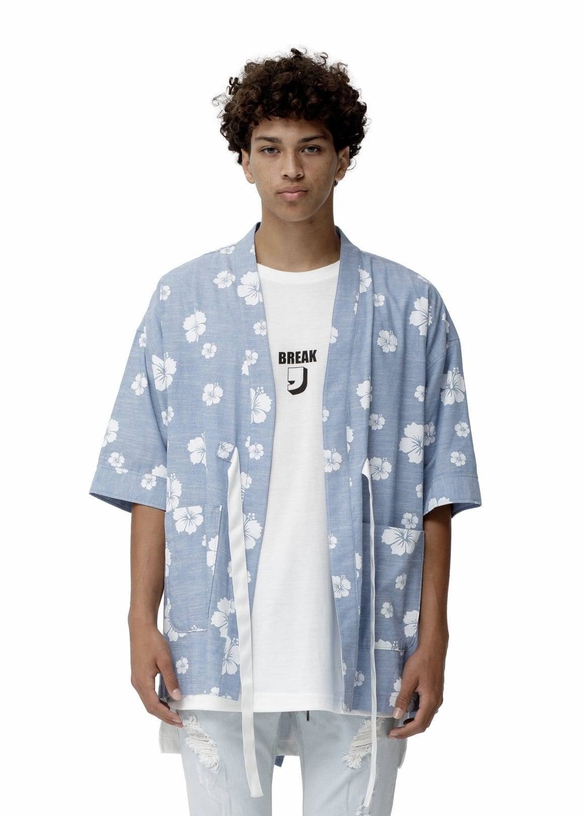 Konus Men's Kimono Shirt w/ Floral Print in Blue by Shop at Konus