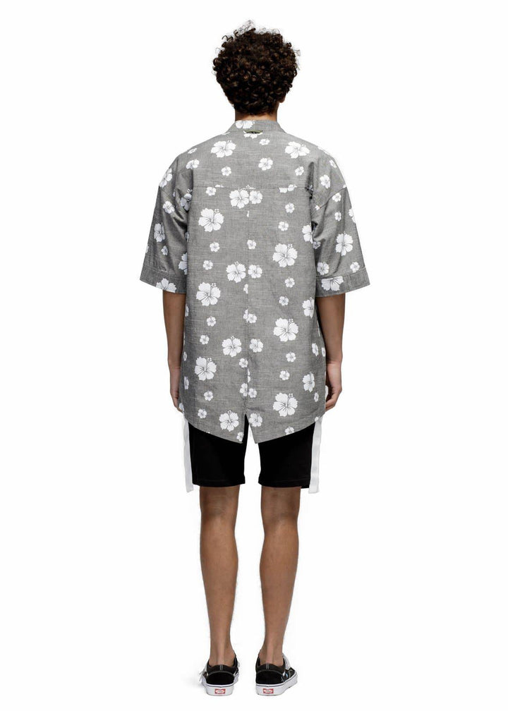 Konus Men's Kimono Shirt w/ Floral Print in Gray by Shop at Konus