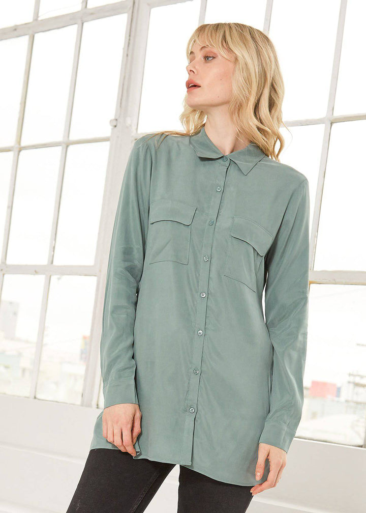 Ro&de Women's Button Up Open Back Blouse In Sage by Shop at Konus